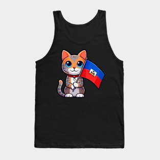 Cute Cat Holding Haiti Flag, Haiti Flag Day Tank Top